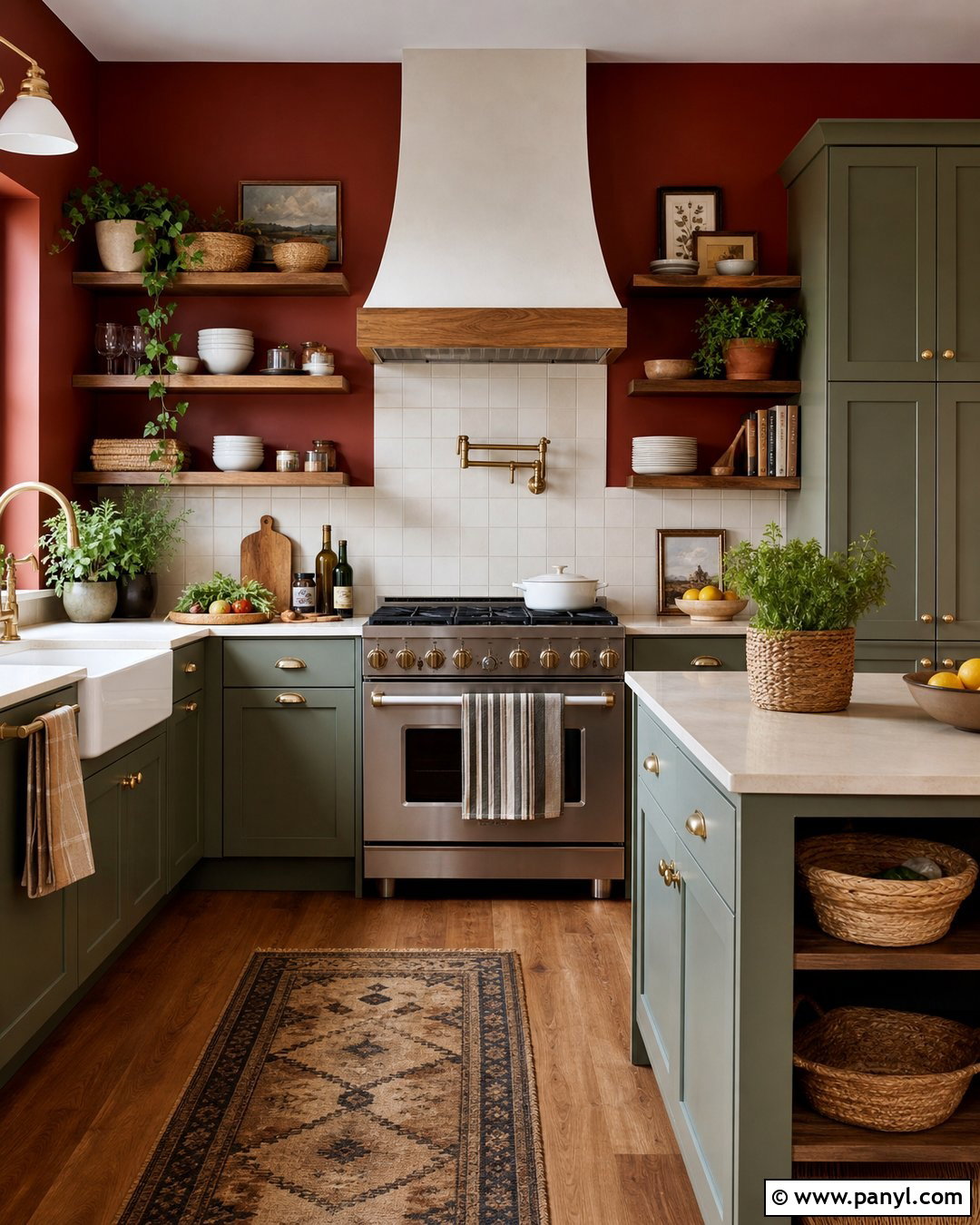Rust Red Kitchen Walls With Sage Green Cabinets - 20 Red Kitchen Wall Color Ideas