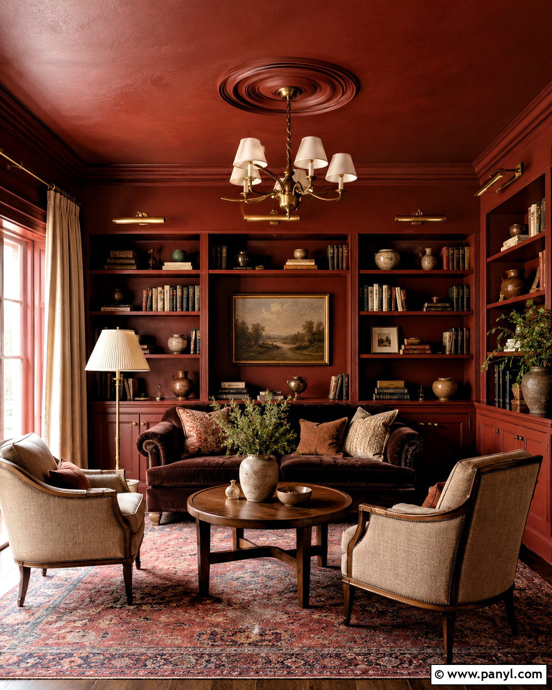 Rust Red Library Ceiling And Walls - 20 ceiling painted same color as walls