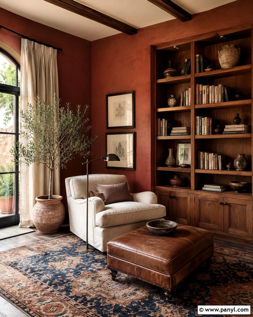 Rust Red Mediterranean Reading Room Walls - 20 Mediterranean Wall Paint Ideas