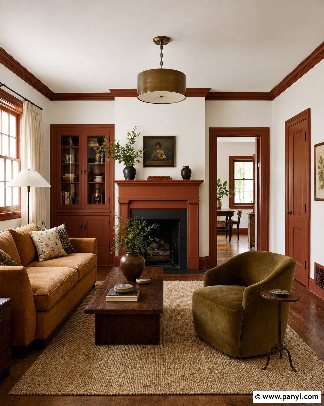 Rust Trim With White Walls - 25 White Wall Colored Trim Ideas