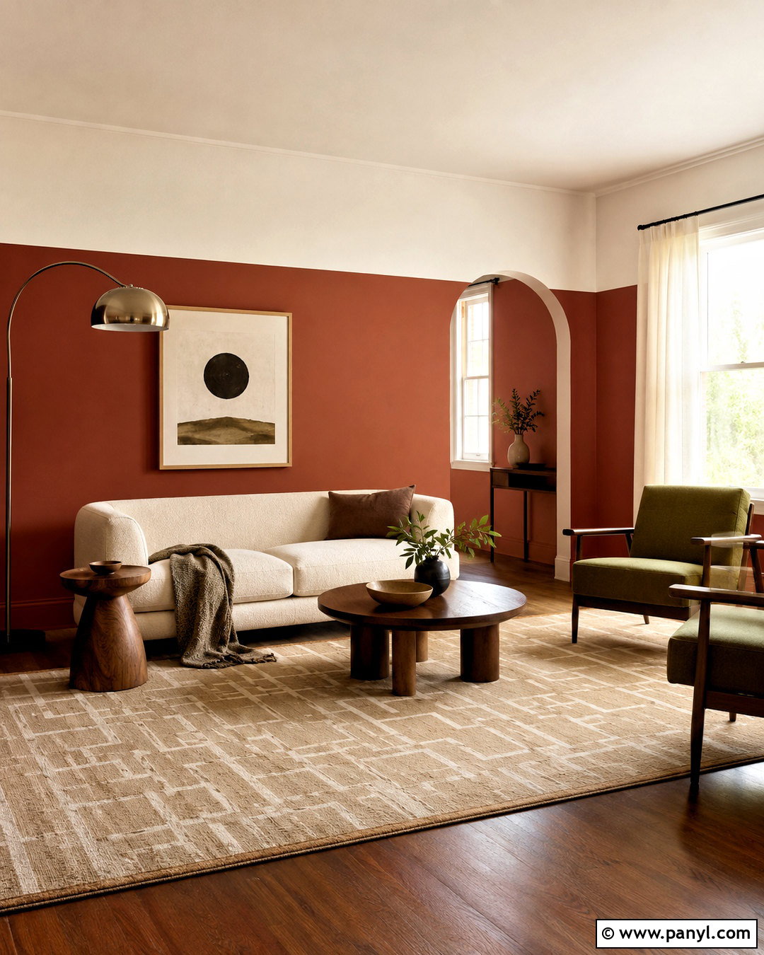 Rust Two-Thirds Split Painted Living Room Walls - 35 Split Painted Walls