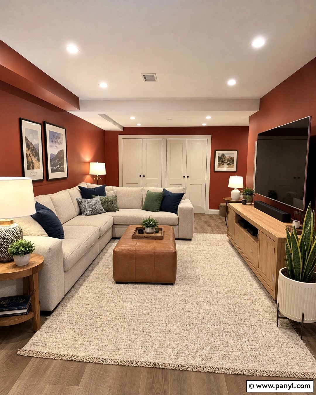 Rust Walls In A Basement Family Room - 35 rust wall color ideas