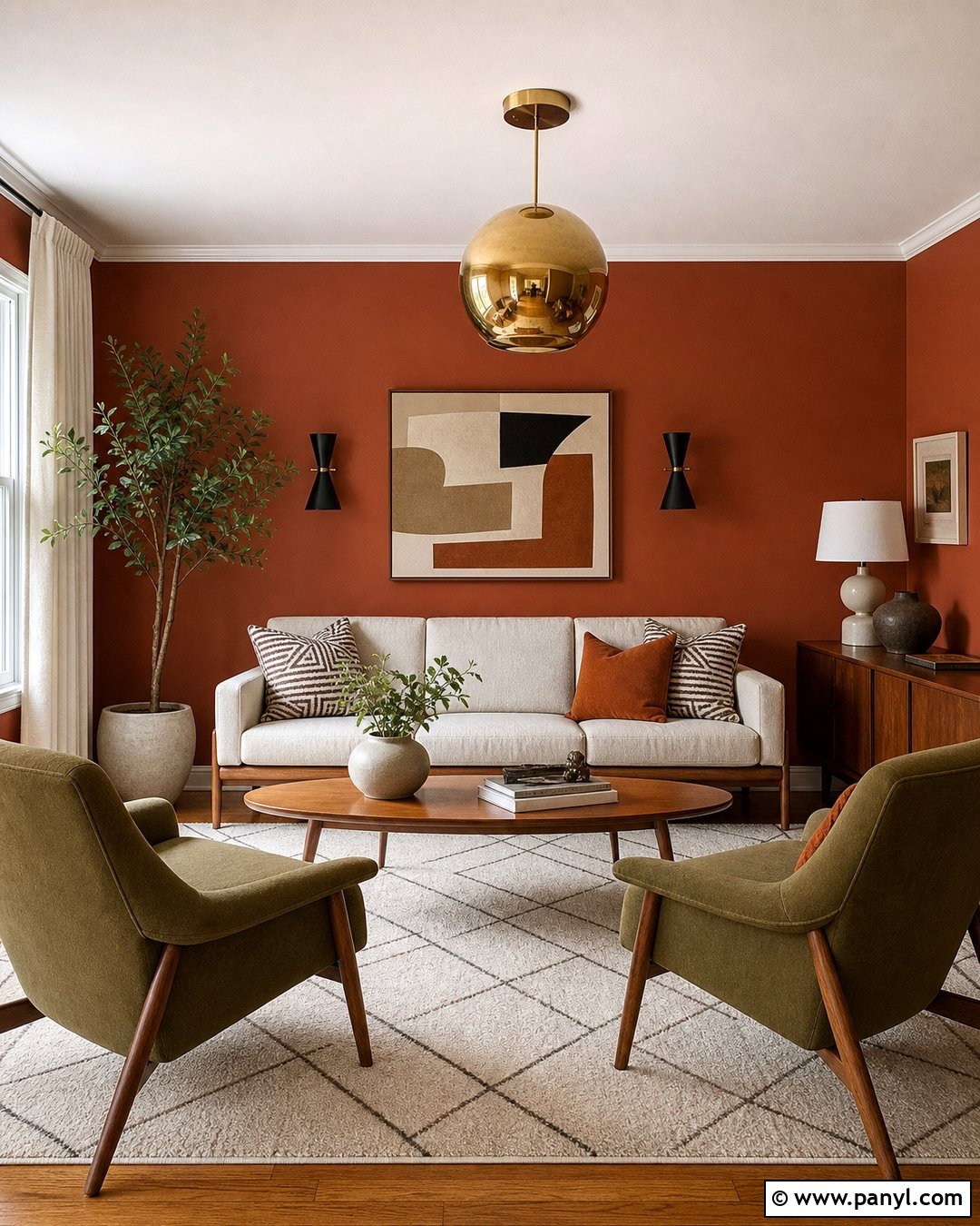 Rust Walls In A Midcentury Living Room - 35 rust wall color ideas