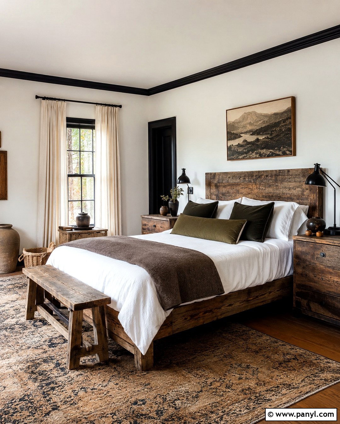 Rustic Bedroom With White Walls And Black Trim - 20 White Wall And Black Trim Ideas