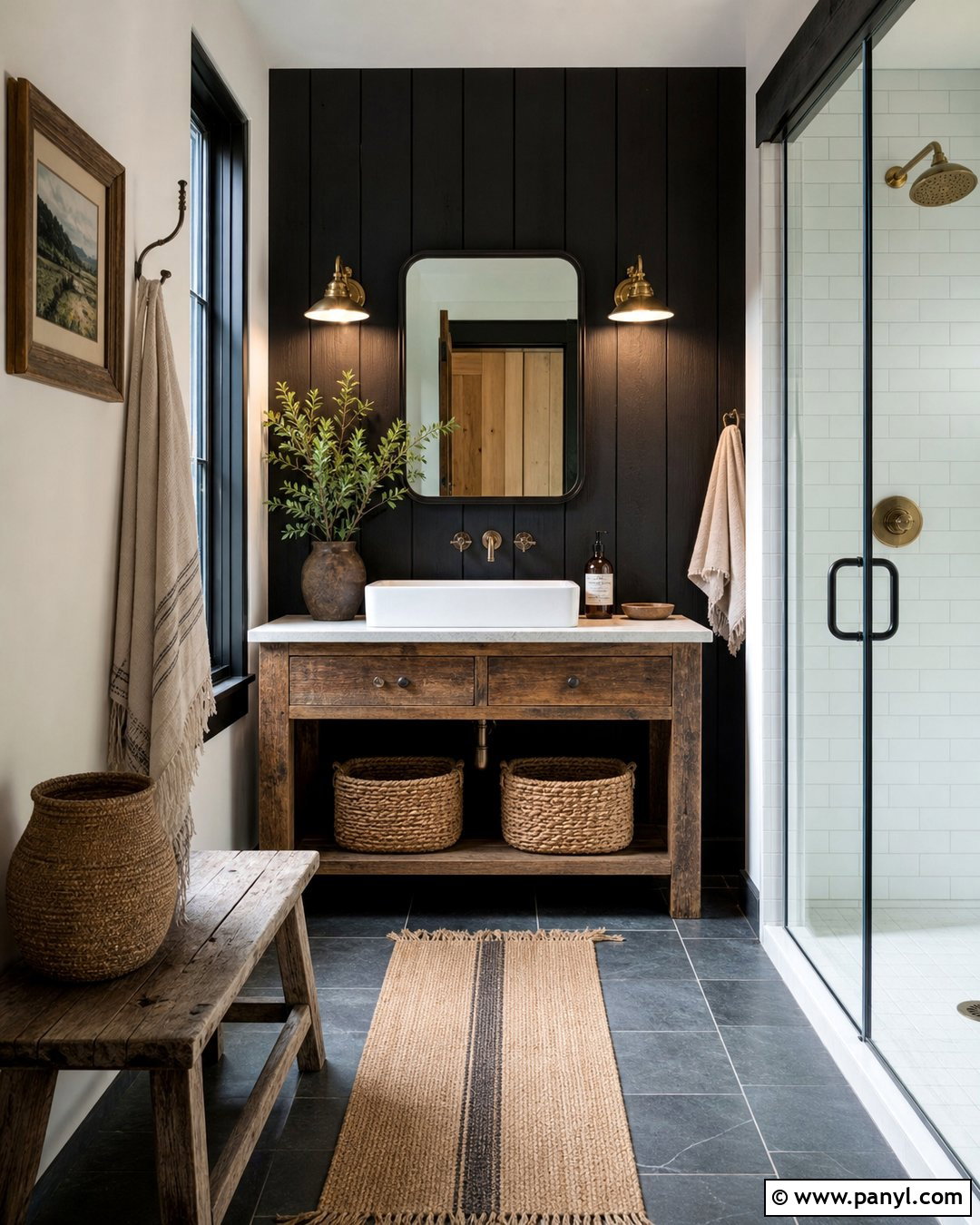 Rustic Black Accent Wall Bathroom - 35 Black Accent Wall Bathroom Ideas