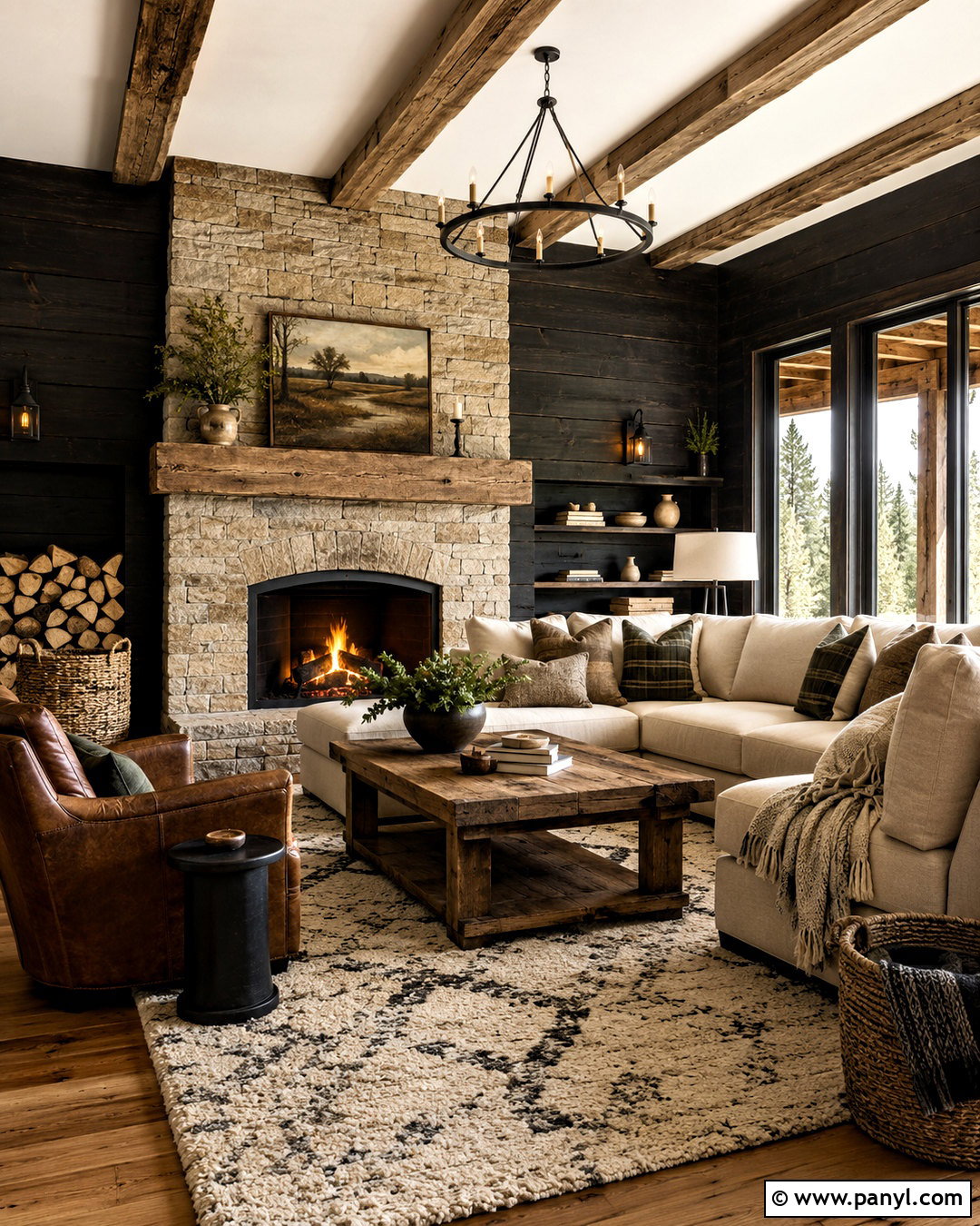 Rustic Black Shiplap Living Room - 20 black shiplap wall living room ideas