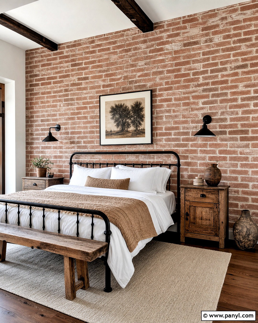 Rustic Brick Effect Texture Wall - 20 bedroom texture paint wall ideas