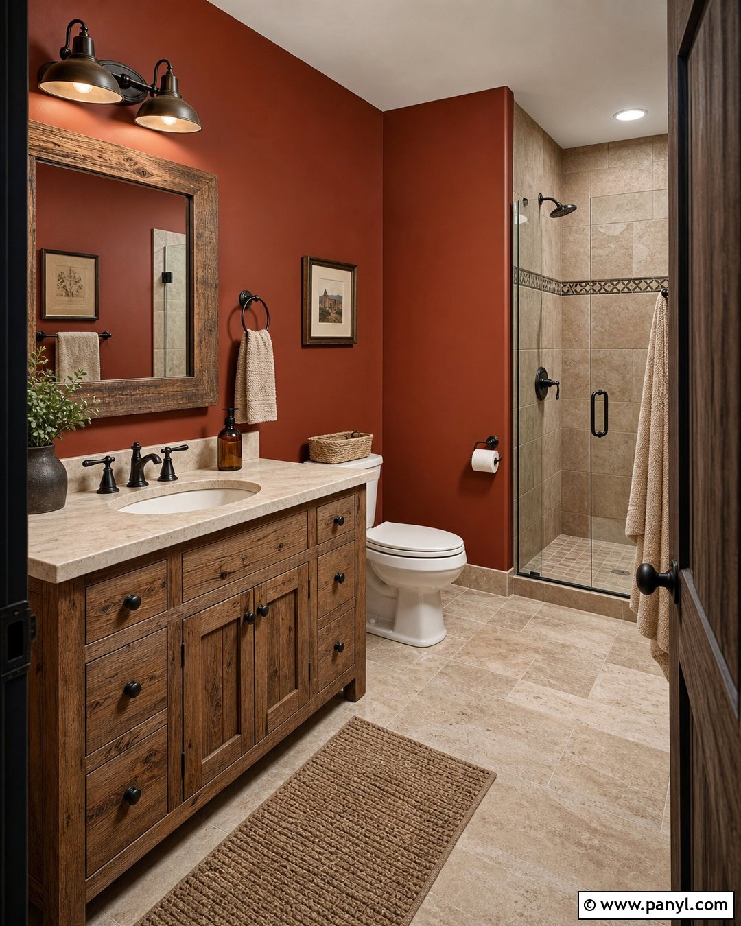 Rustic Brick Red Wall Bathroom - 20 Red Wall Bathroom Makeover Ideas