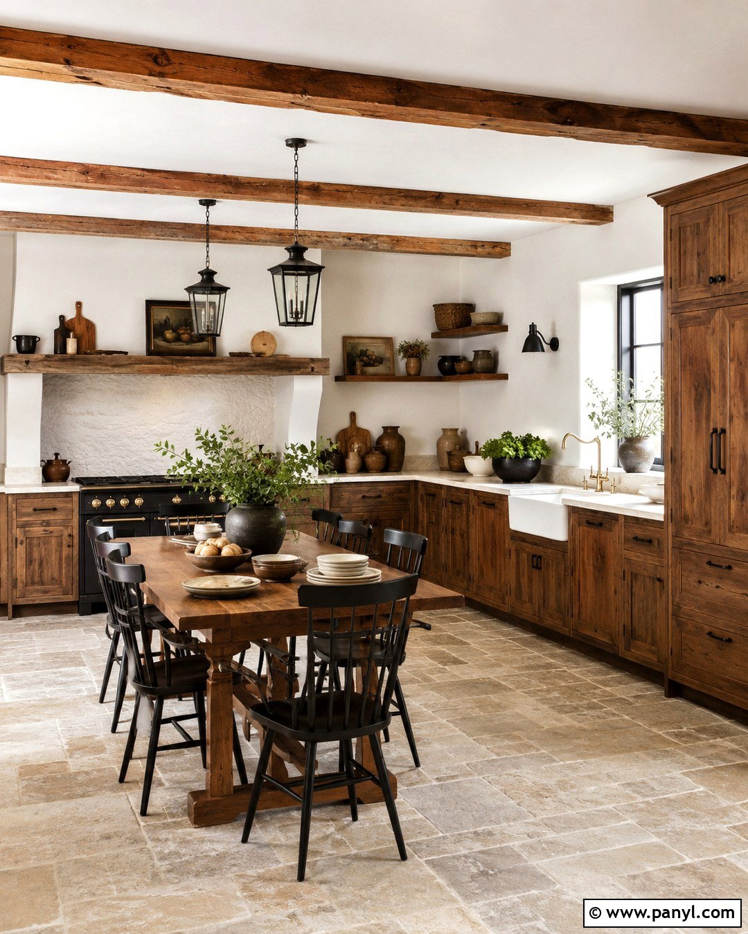 Rustic Brown Cabinets With Wood Beams - 20 White Walls Brown Cabinets