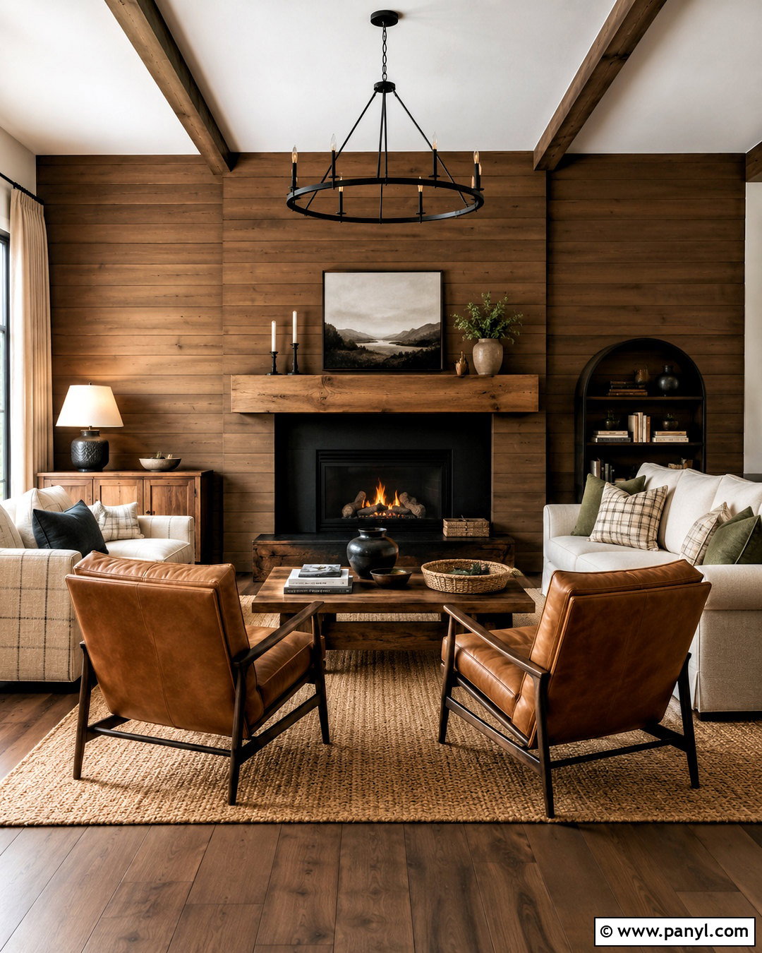Rustic Brown Shiplap Living Room - 20 brown panelling ideas