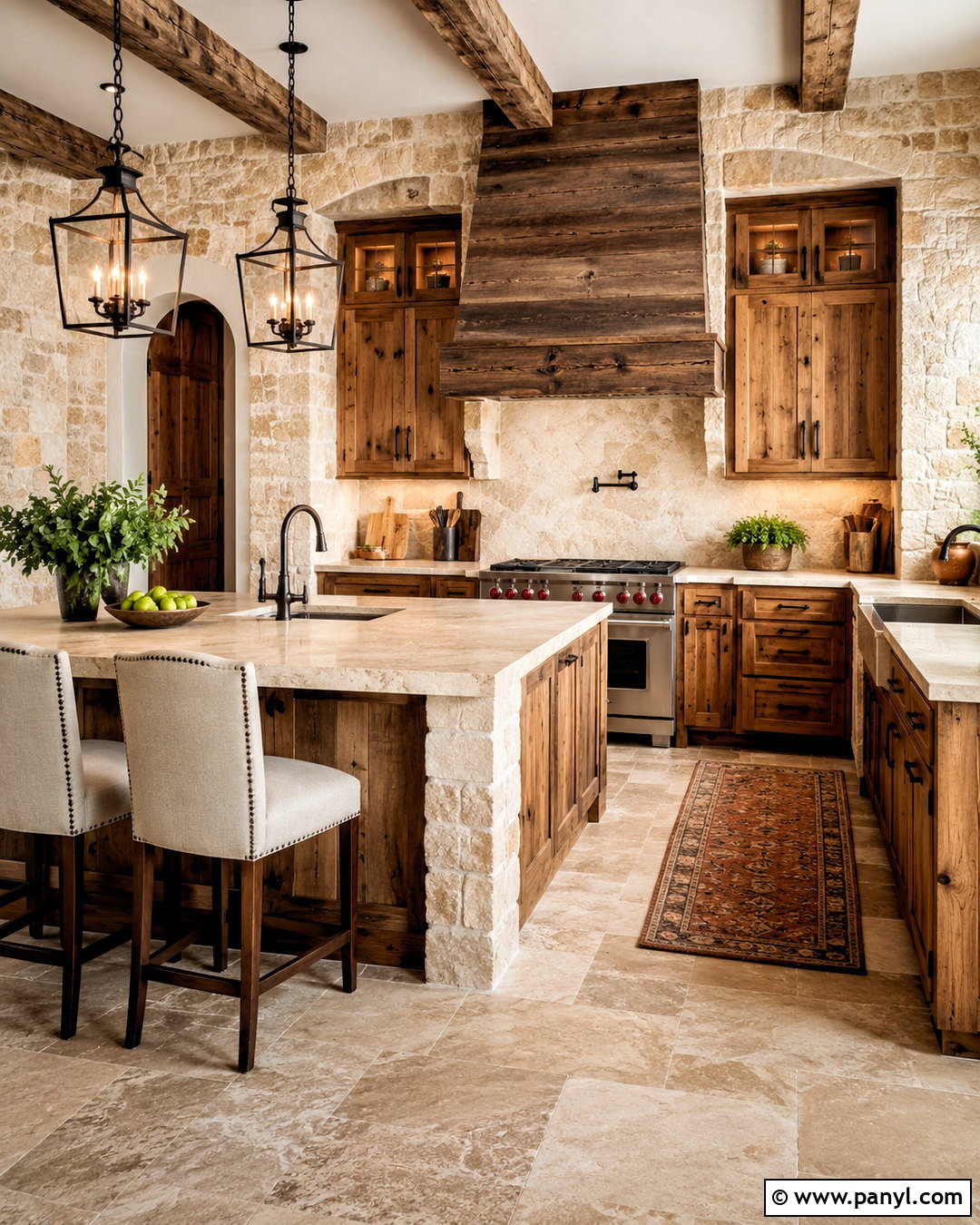 Rustic Brown Stone Kitchen - 20 brown and beige kitchen ideas