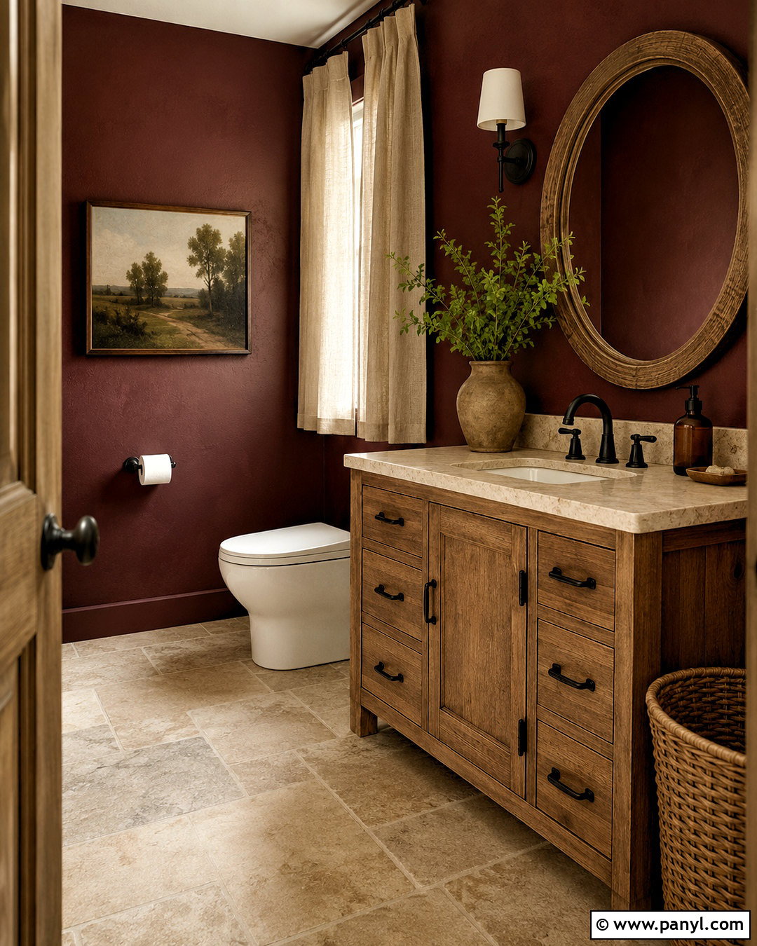 Rustic Burgundy Powder Room - 20 burgundy powder room ideas