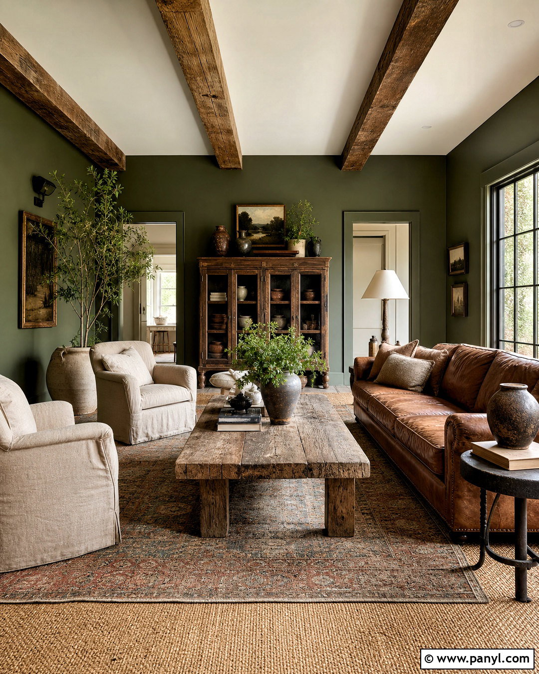 Rustic Green Living Room - 20 moody green living room ideas