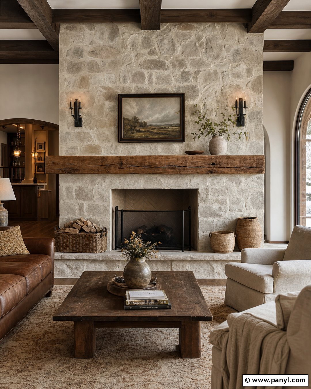 Rustic Limewash Stone Fireplace - 20 Limewash Paint Fireplace Wall Ideas