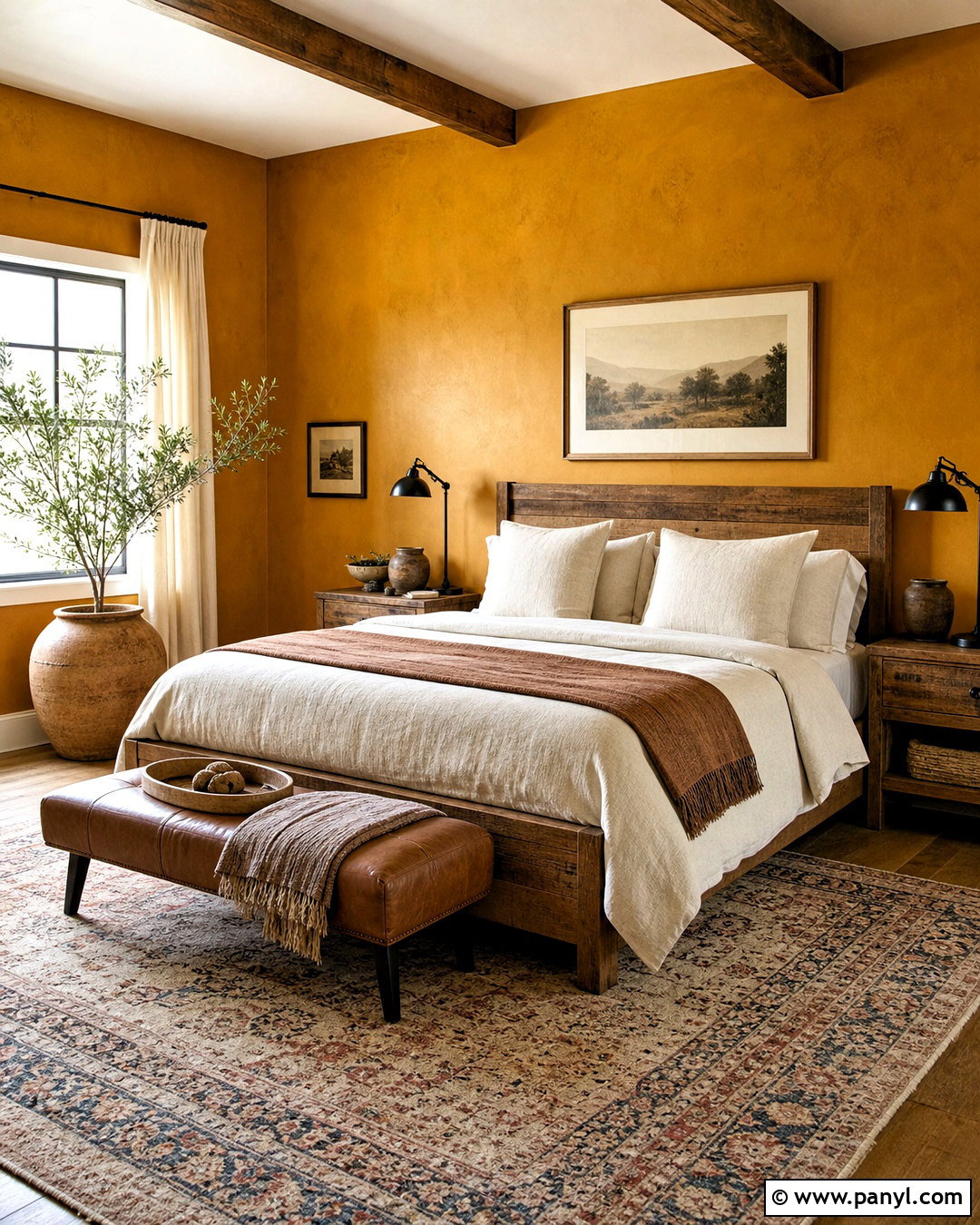 Rustic Ochre Accent Wall Bedroom - 20 yellow accent wall bedroom ideas