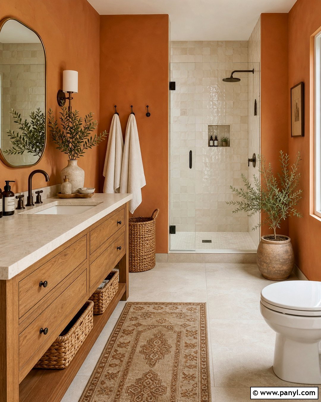 Rustic Orange Bathroom Wall With Wood Vanity - 20 Rustic Orange Wall Color Ideas