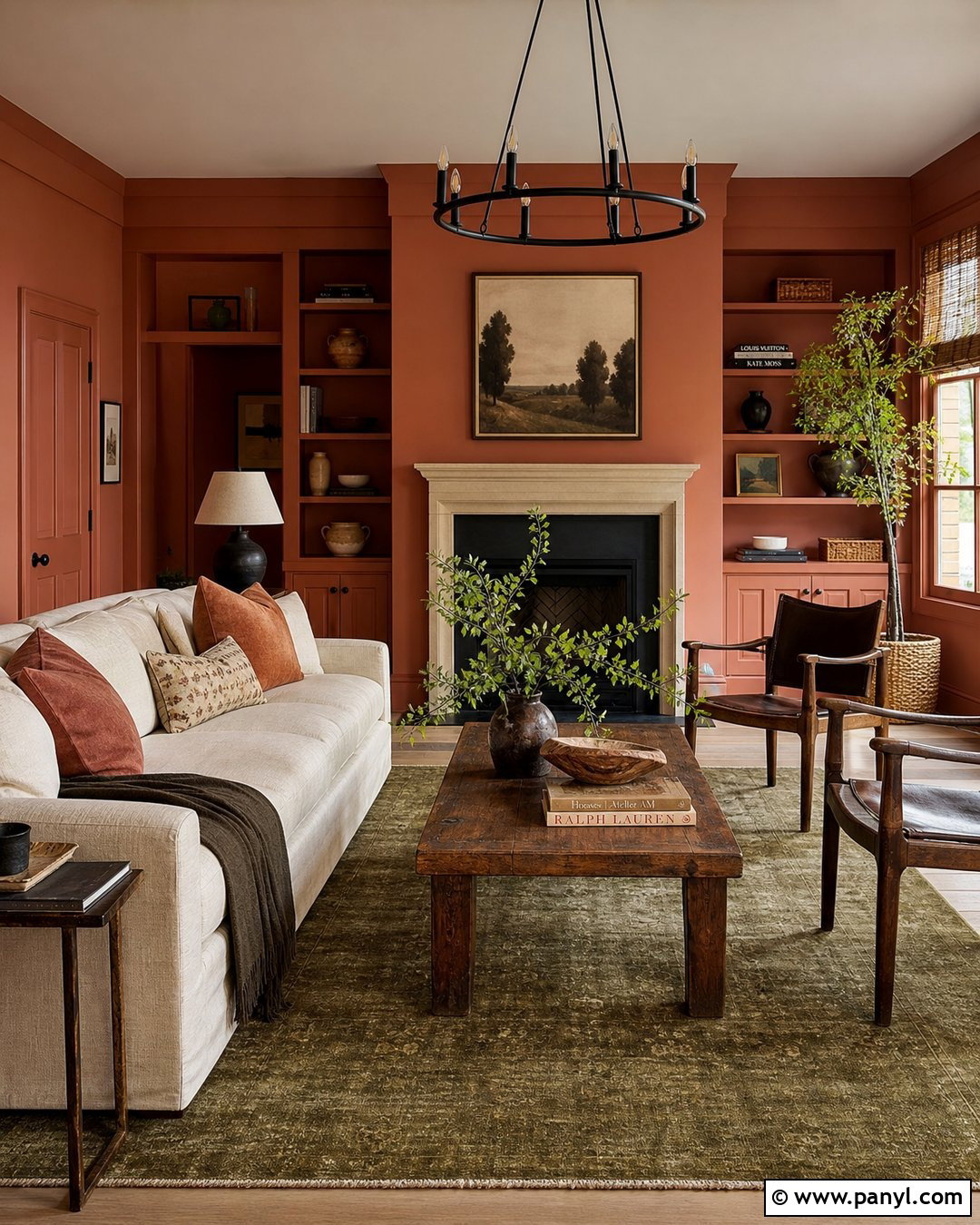 Rustic Orange Color Drenched Living Room Wall - 20 Rustic Orange Wall Color Ideas