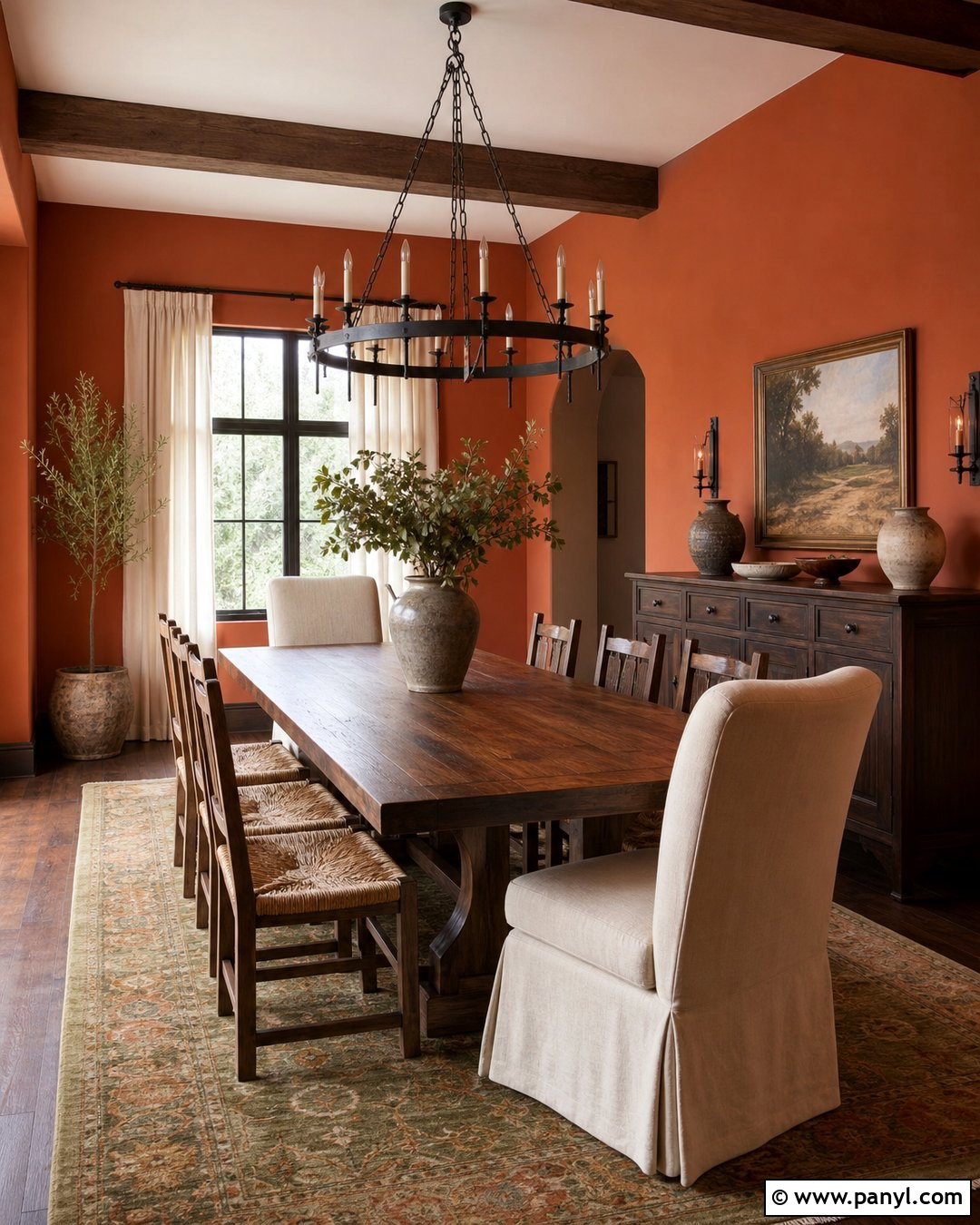 Rustic Orange Dining Room Wall With Dark Wood - 20 Rustic Orange Wall Color Ideas