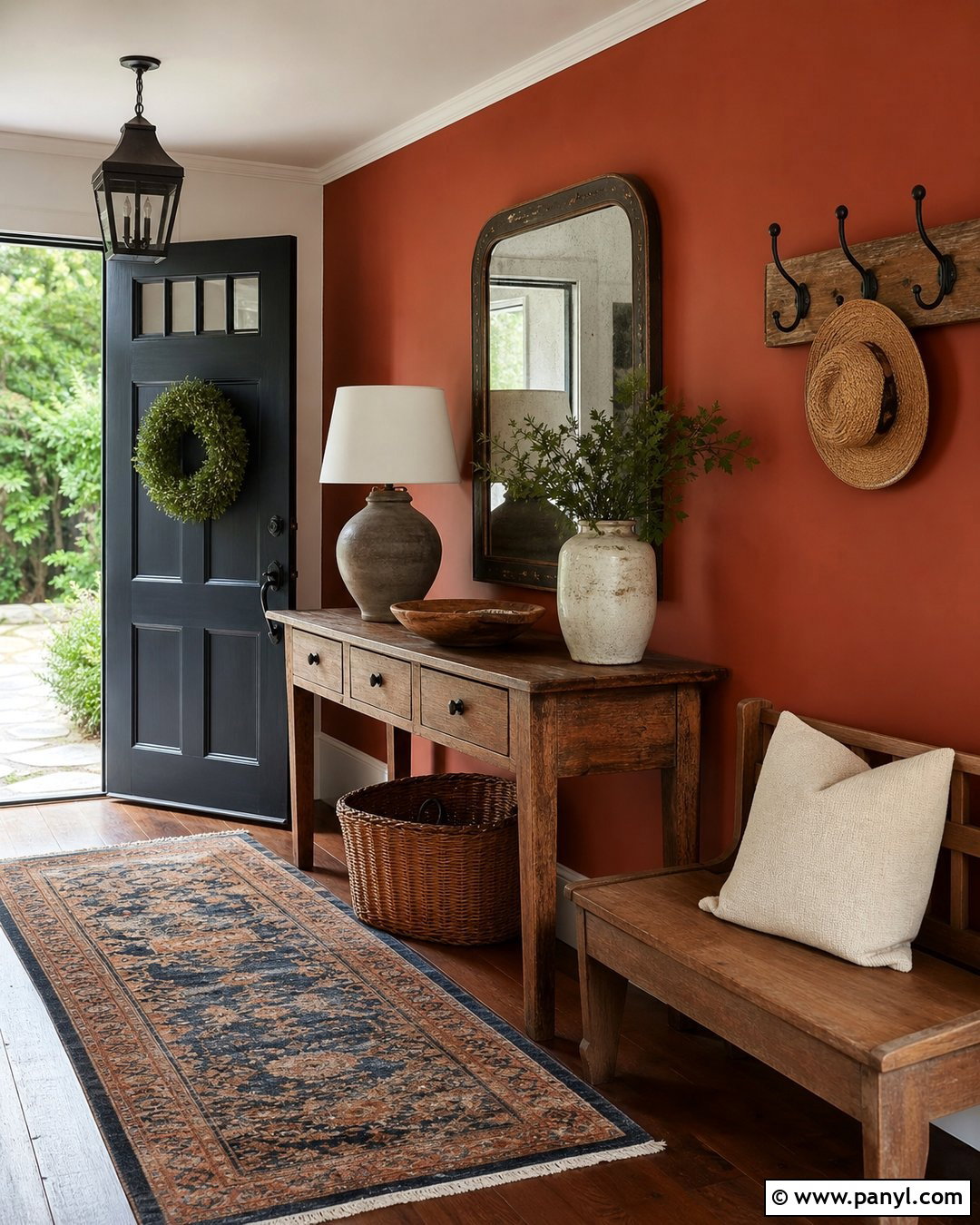 Rustic Orange Entryway Wall With Vintage Furniture - 20 Rustic Orange Wall Color Ideas