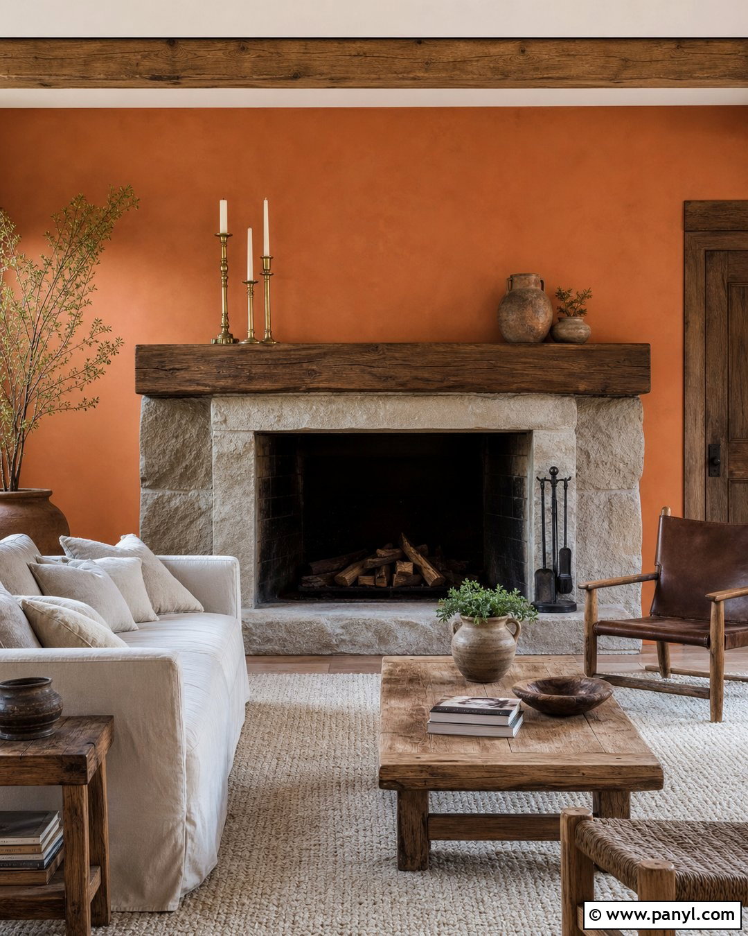 Rustic Orange Fireplace Wall With Natural Stone - 20 Rustic Orange Wall Color Ideas