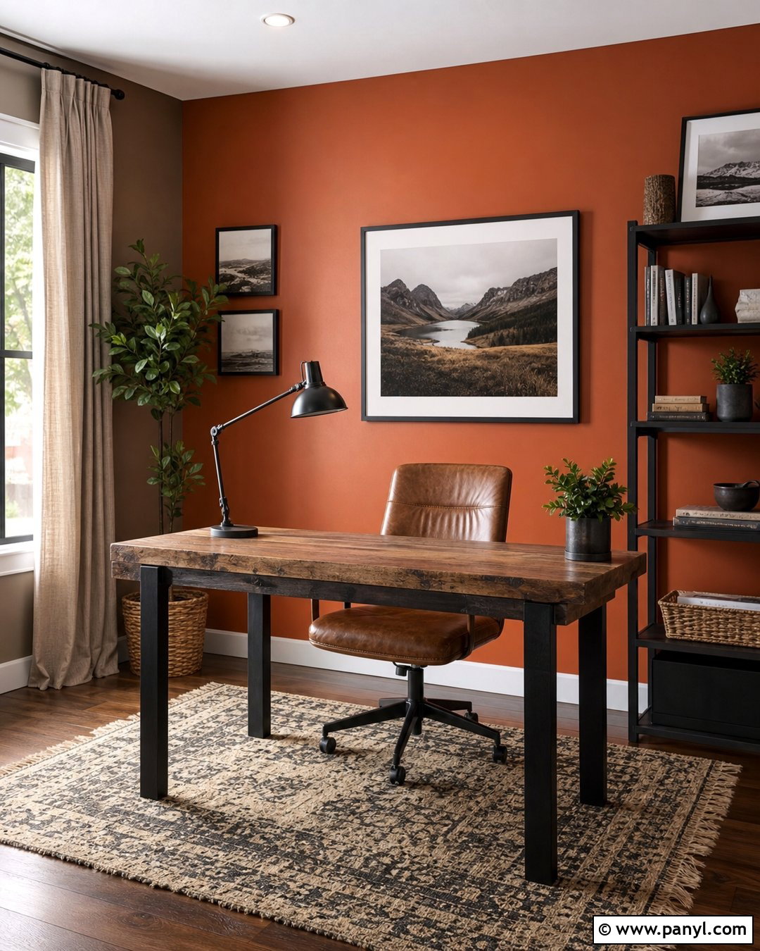 Rustic Orange Home Office Wall With Black Accents - 20 Rustic Orange Wall Color Ideas