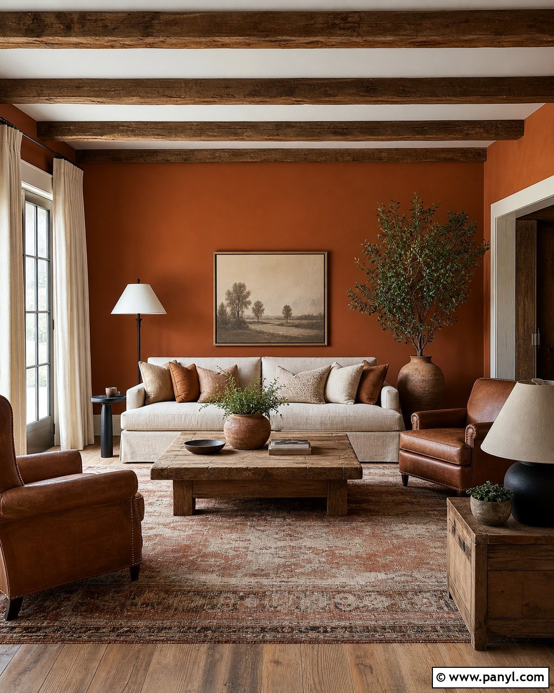 Rustic Orange Living Room Wall With Cream Furniture - 20 Rustic Orange Wall Color Ideas