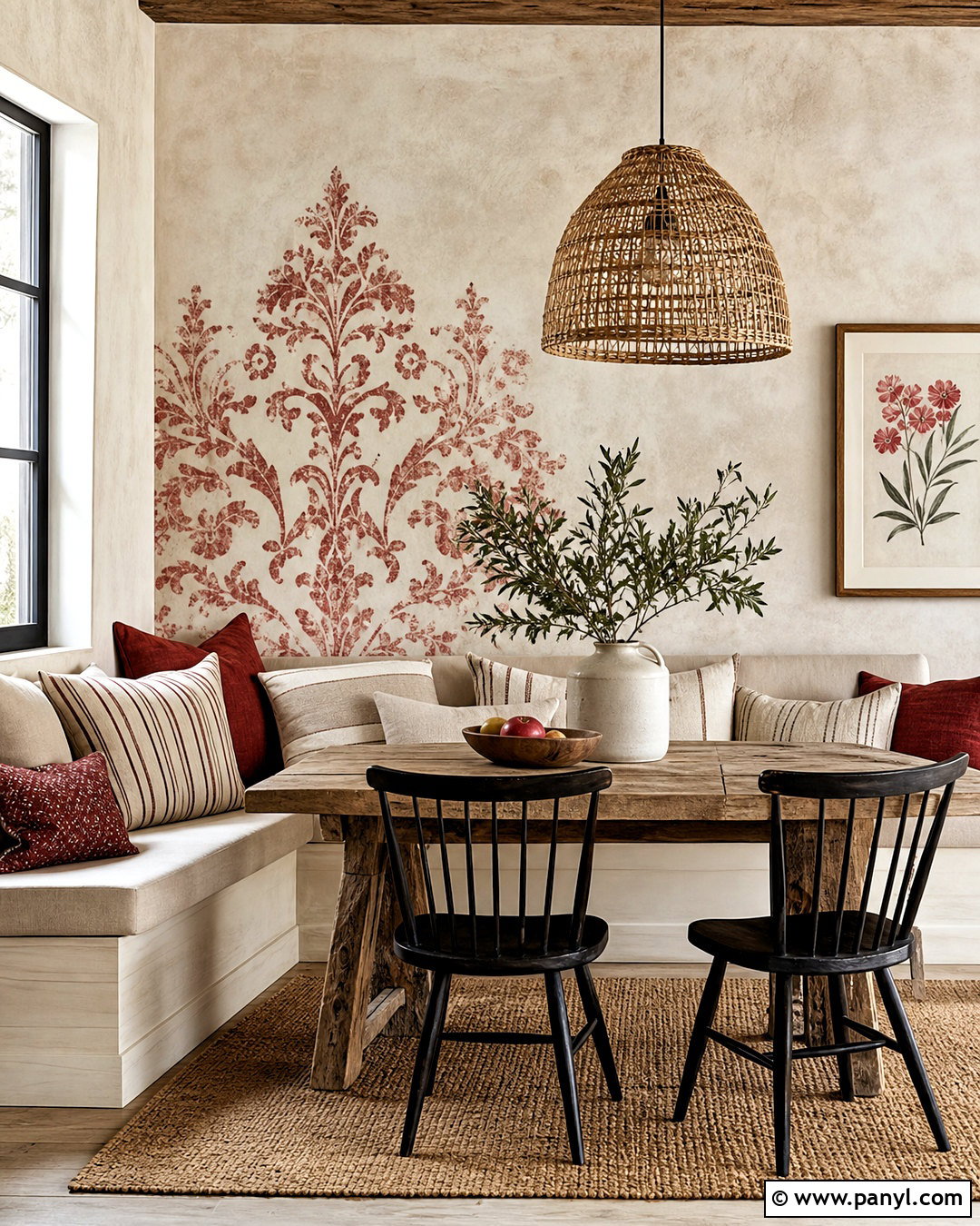 Rustic Red Damask Wall Decal Dining Nook - 20 red damask wall decal ideas