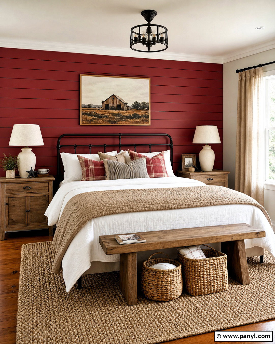 Rustic Red Shiplap Accent Wall - 20 red accent wall bedroom ideas