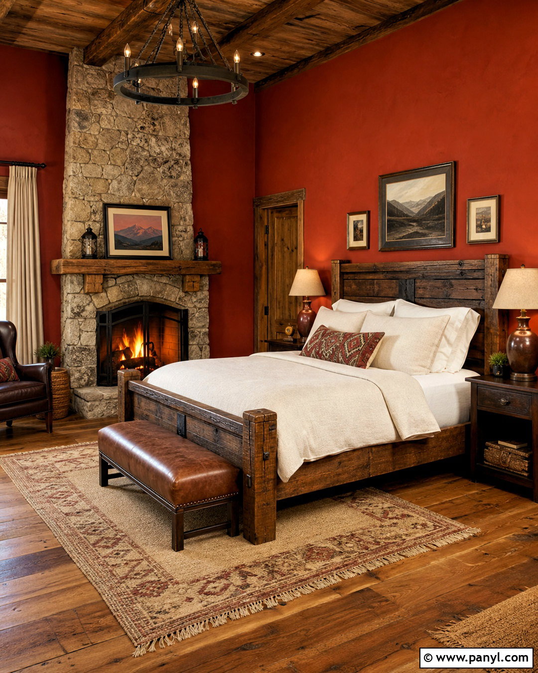 Rustic Red Wall Bedroom With Stone Accents - 20 red wall bedroom ideas