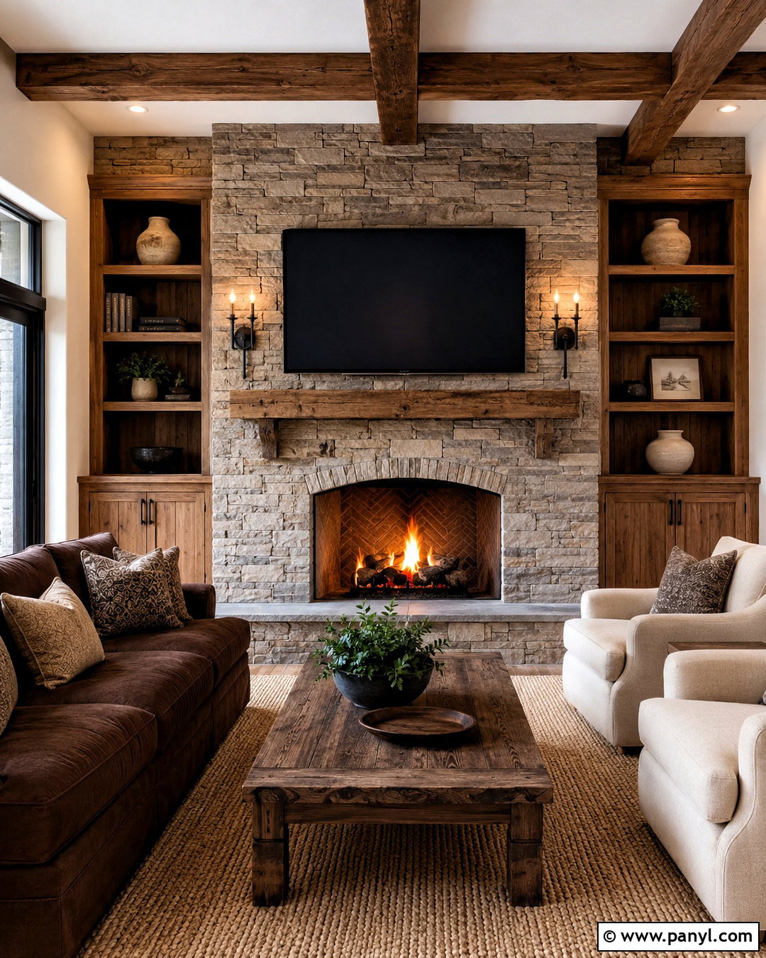 Rustic Stone Fireplace TV Wall - 20 living room tv wall design ideas