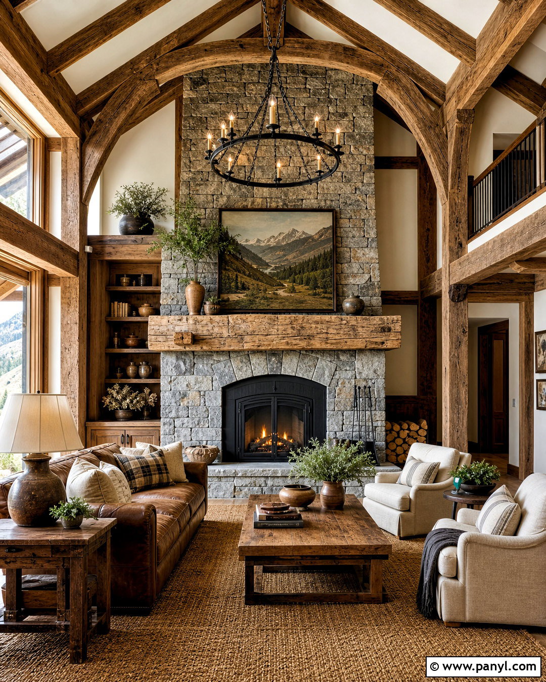 Rustic Timber Fireplace Wall - 20 tall fireplace wall high ceilings