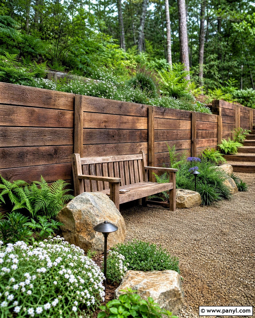 Rustic Timber Retaining Yard Wall - 20 yard wall design ideas