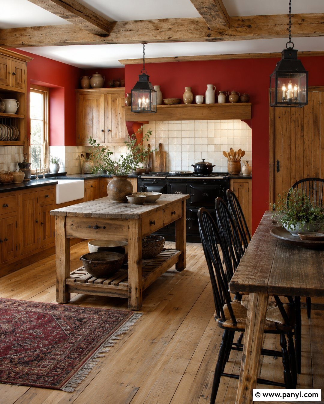 Rustic Vintage Kitchen With Barn Red Walls - 20 Vintage Kitchen With Red Walls