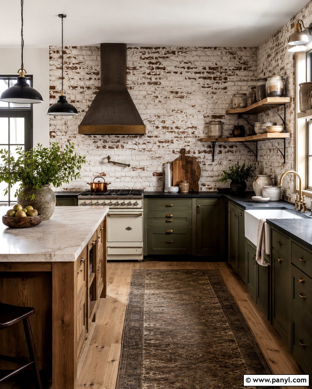 Rustic Whitewashed Brick Wall Kitchen - 20 White Wash Interior Brick Wall Ideas
