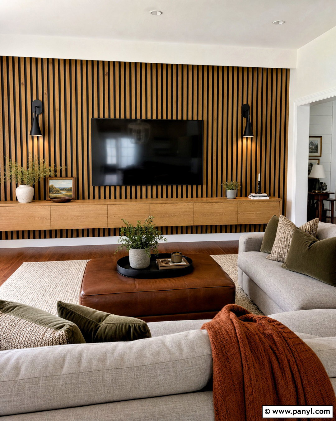 Rustic Wood Slat TV Wall - 20 rustic wall design ideas
