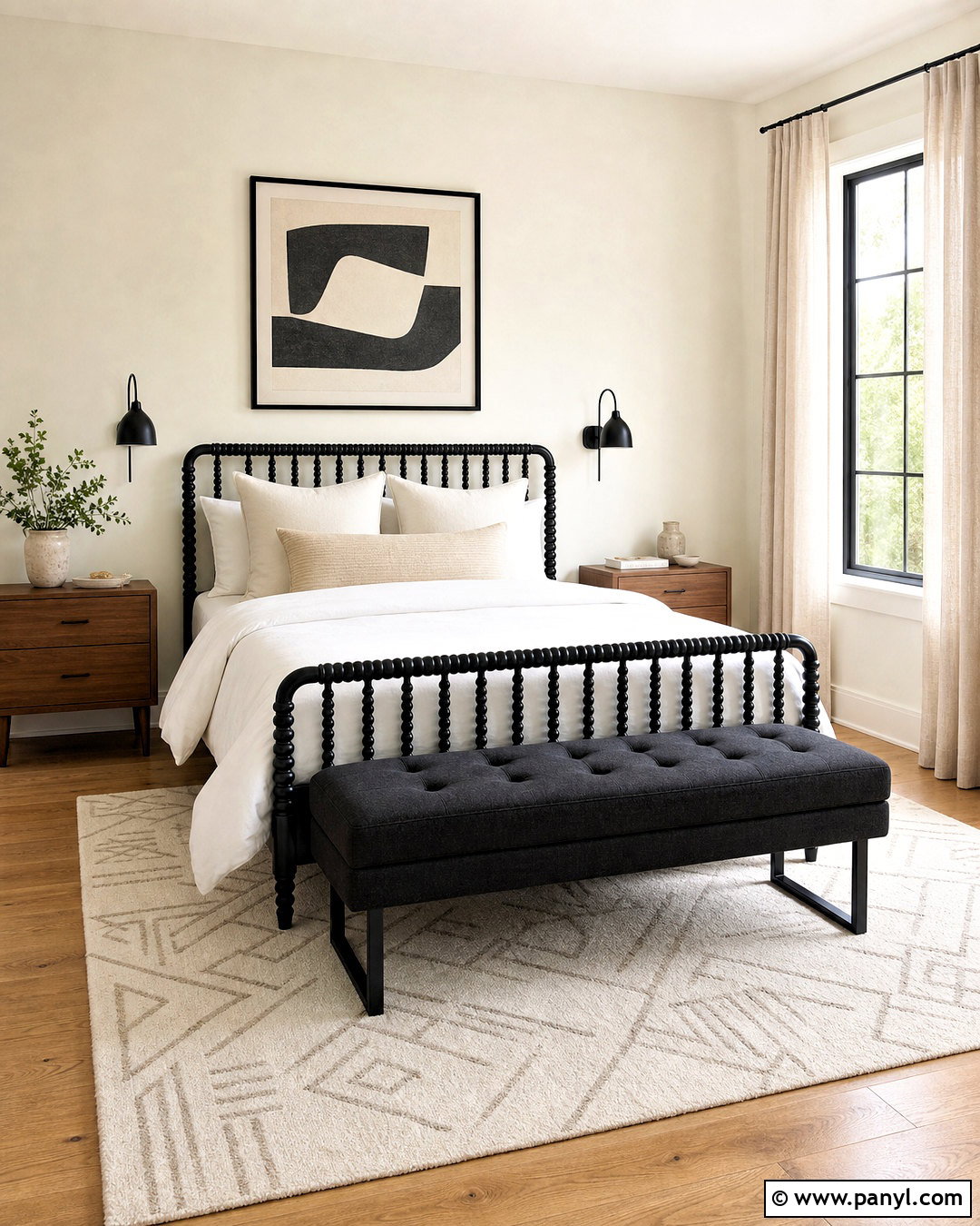 SW Alabaster Bedroom With Black Accents - 20 sw alabaster walls