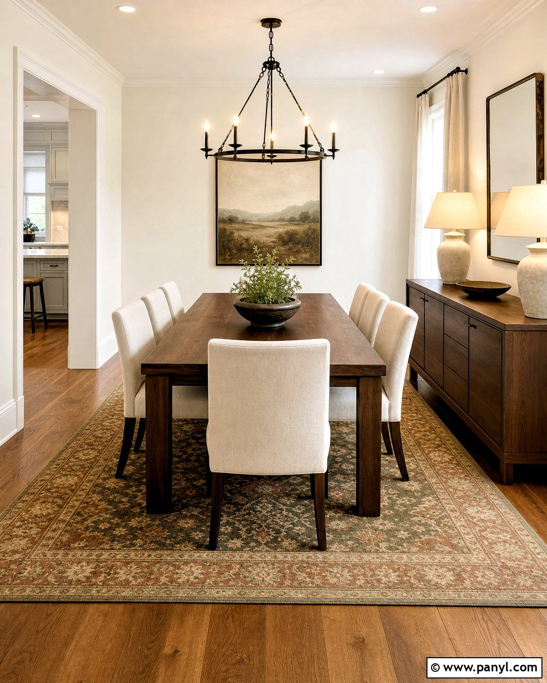 SW Alabaster Dining Room With Wood Furniture - 20 sw alabaster walls