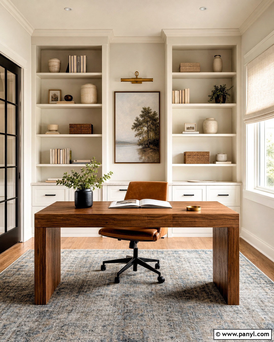 SW Alabaster Home Office With Built-Ins - 20 sw alabaster walls