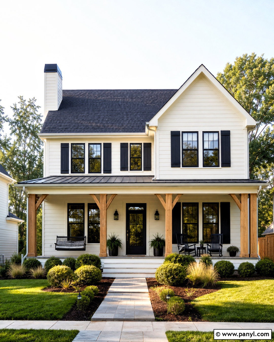 SW Creamy Exterior With Black Accents - 20 sw creamy paint ideas