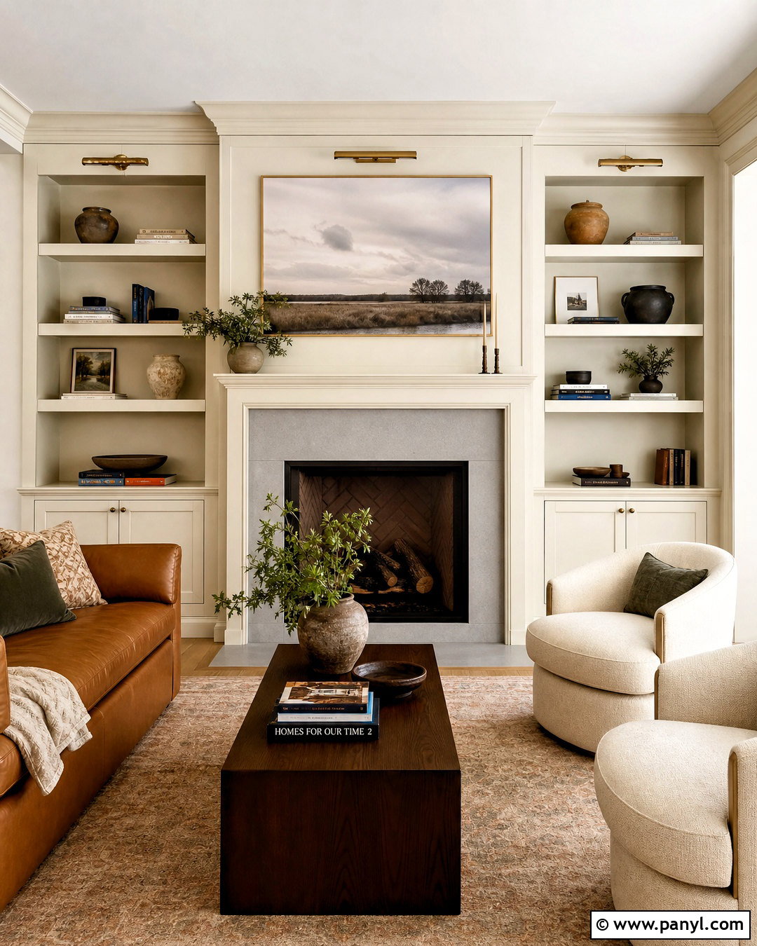 SW Creamy Fireplace And Built-Ins - 20 sw creamy paint ideas