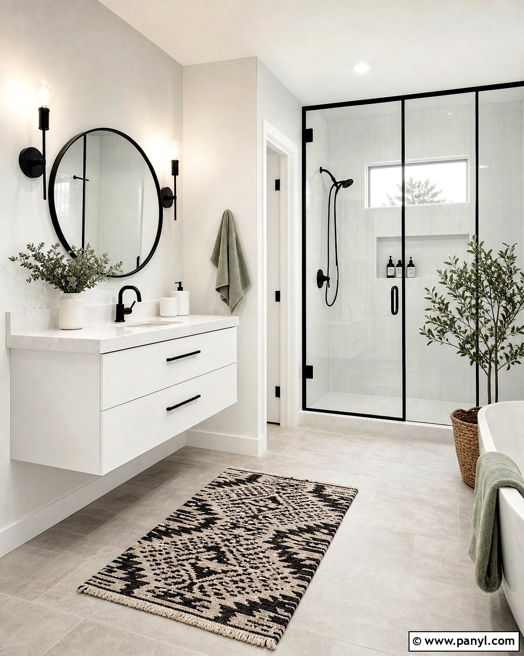 SW Sea Salt Bathroom With Black Fixtures - 20 sw sea salt bathroom ideas
