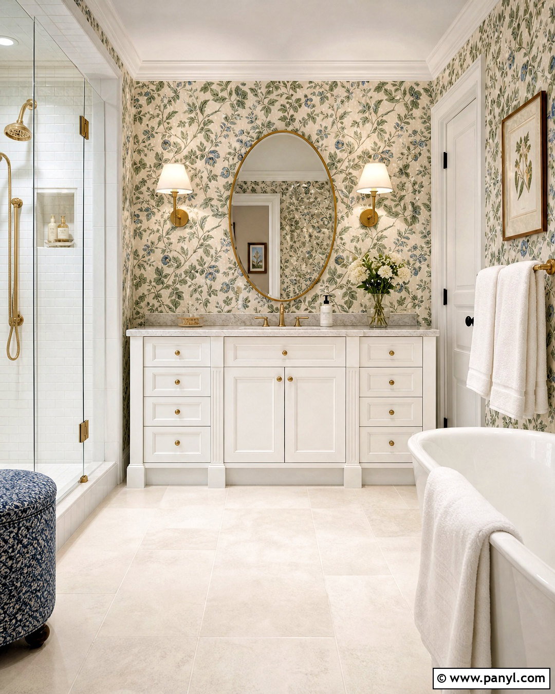 SW Sea Salt Bathroom With Botanical Wallpaper - 20 sw sea salt bathroom ideas