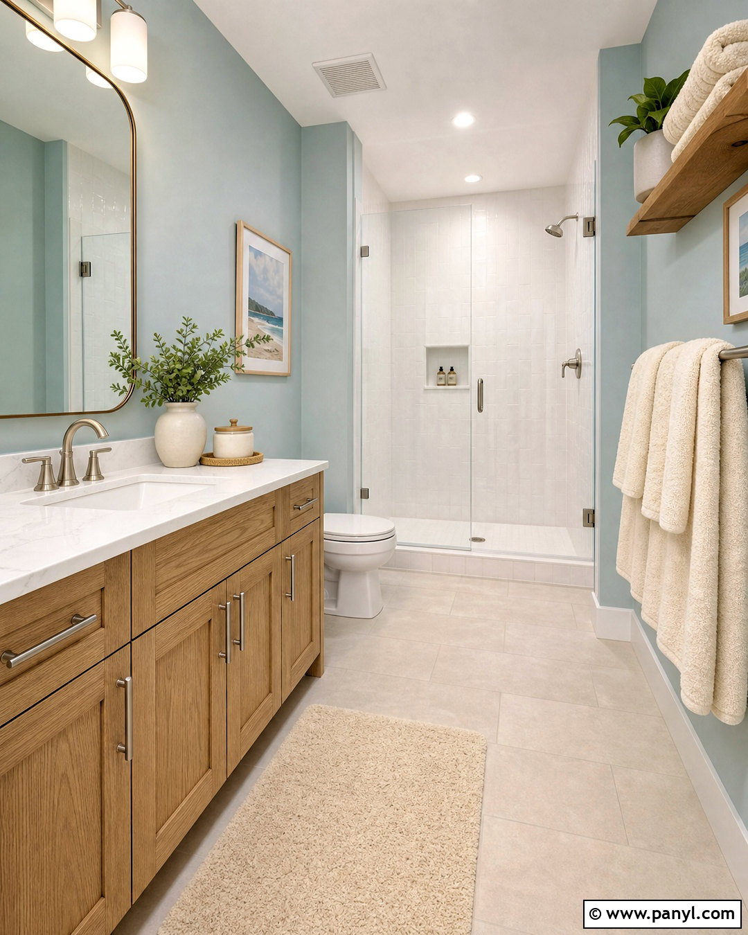 SW Sea Salt Bathroom With Light Wood Vanity - 20 sw sea salt bathroom ideas