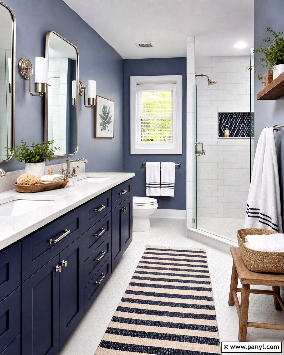 SW Sea Salt Bathroom With Navy Vanity - 20 sw sea salt bathroom ideas