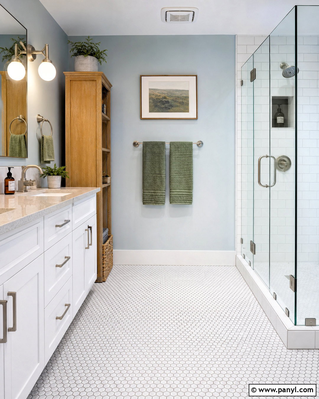 SW Sea Salt Bathroom With Penny Tile - 20 sw sea salt bathroom ideas