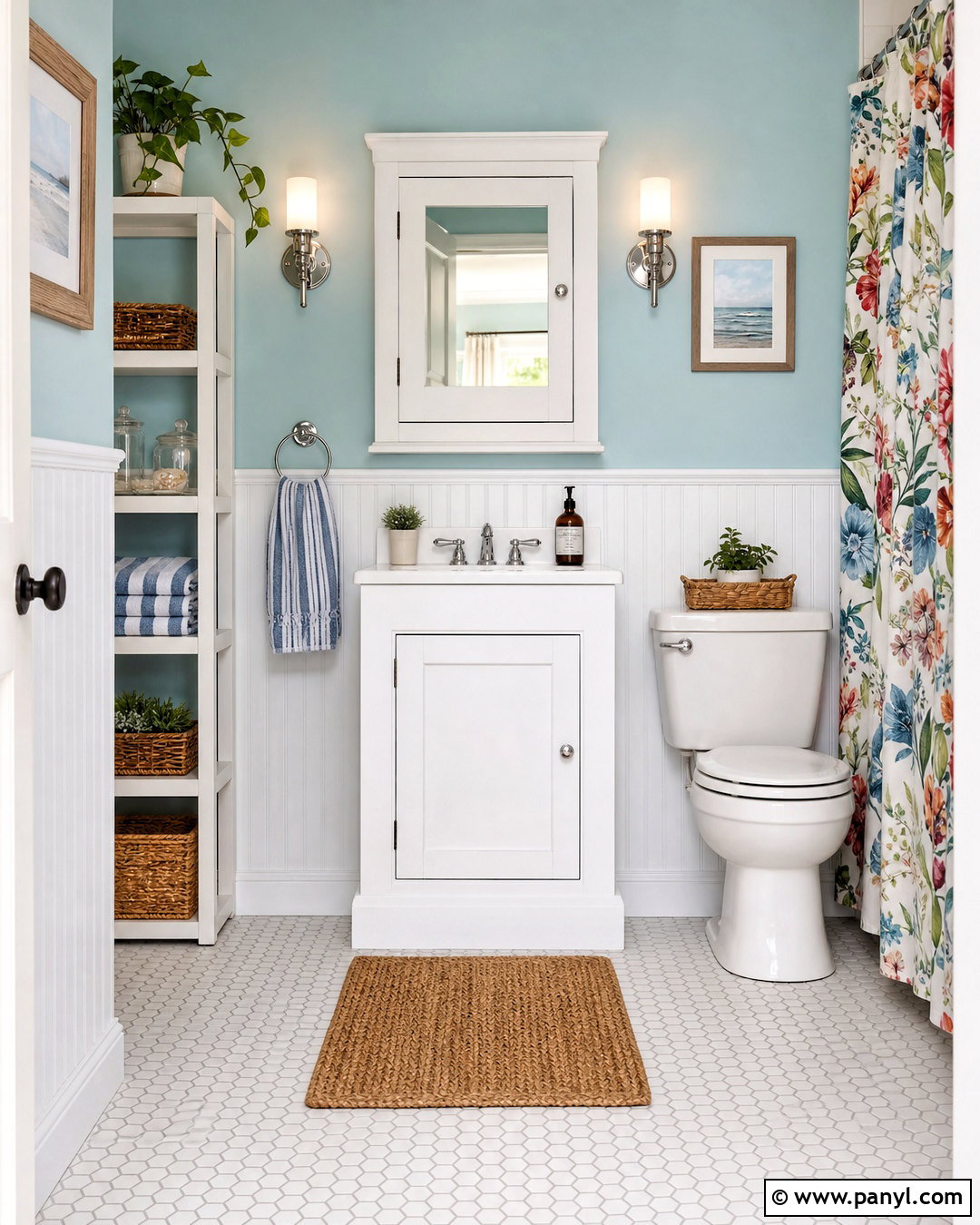 SW Sea Salt Bathroom With White Beadboard - 20 sw sea salt bathroom ideas