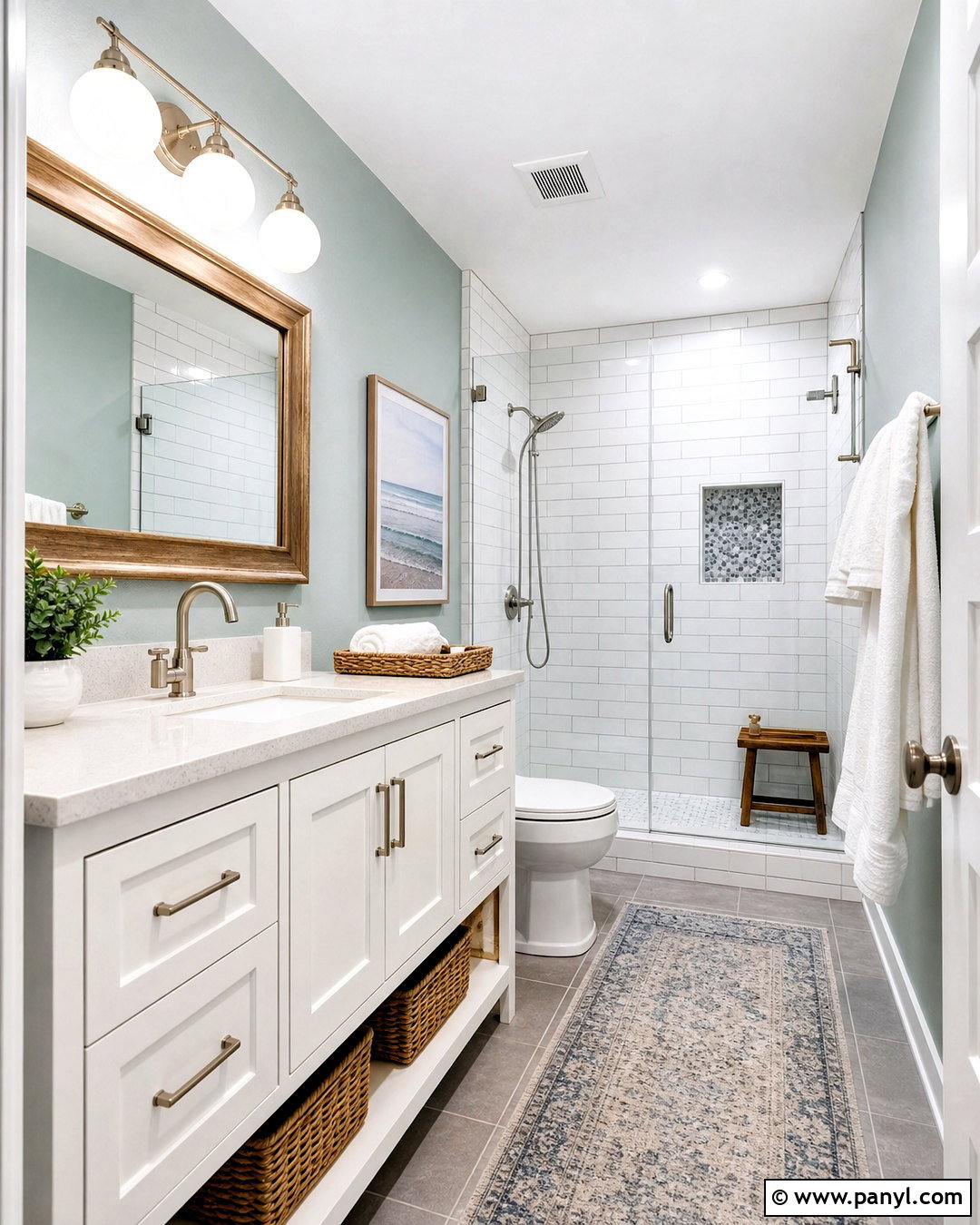 SW Sea Salt Bathroom With White Subway Tile - 20 sw sea salt bathroom ideas