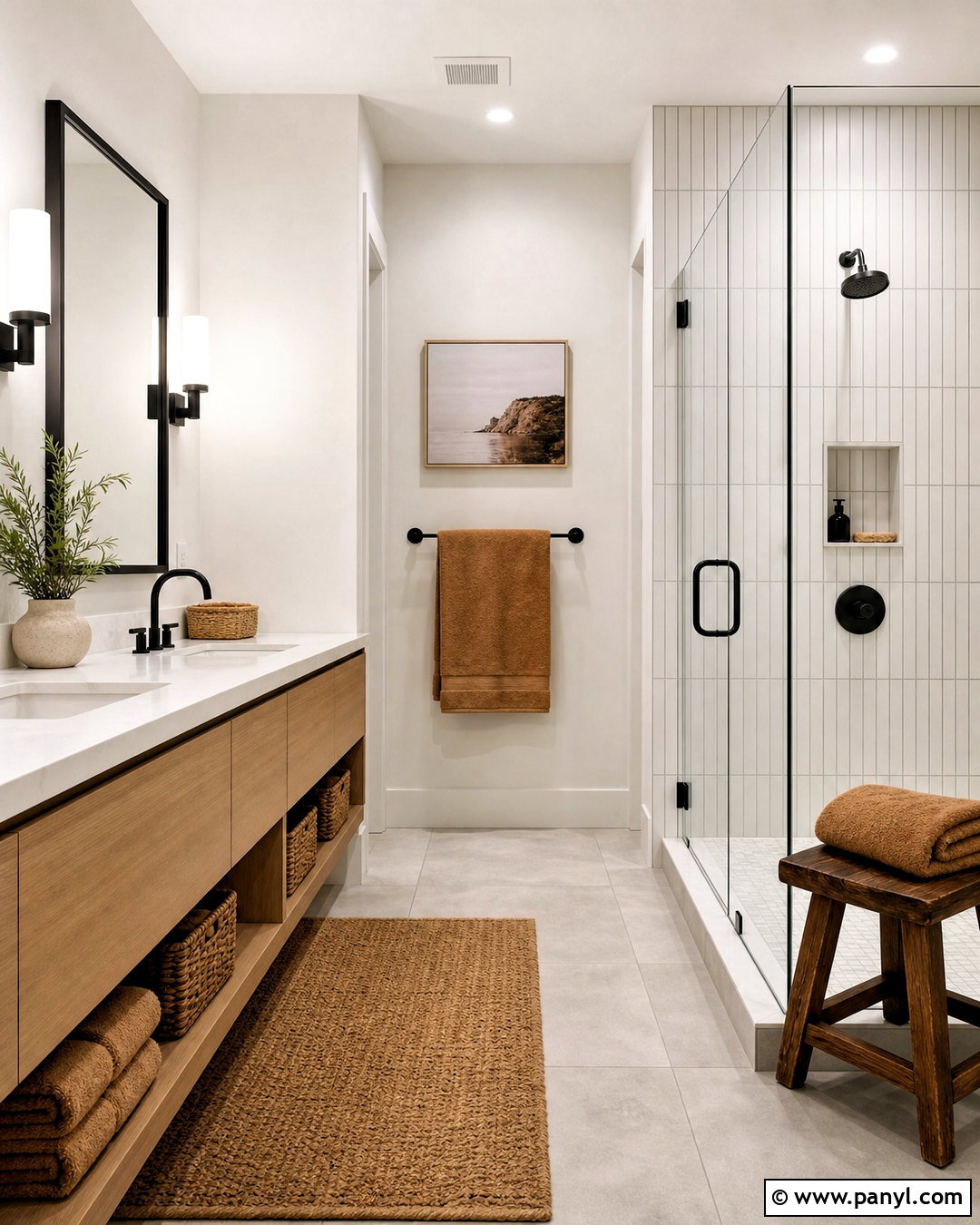 SW Snowbound Bathroom With Matte Black Fixtures - 20 sw snowbound walls