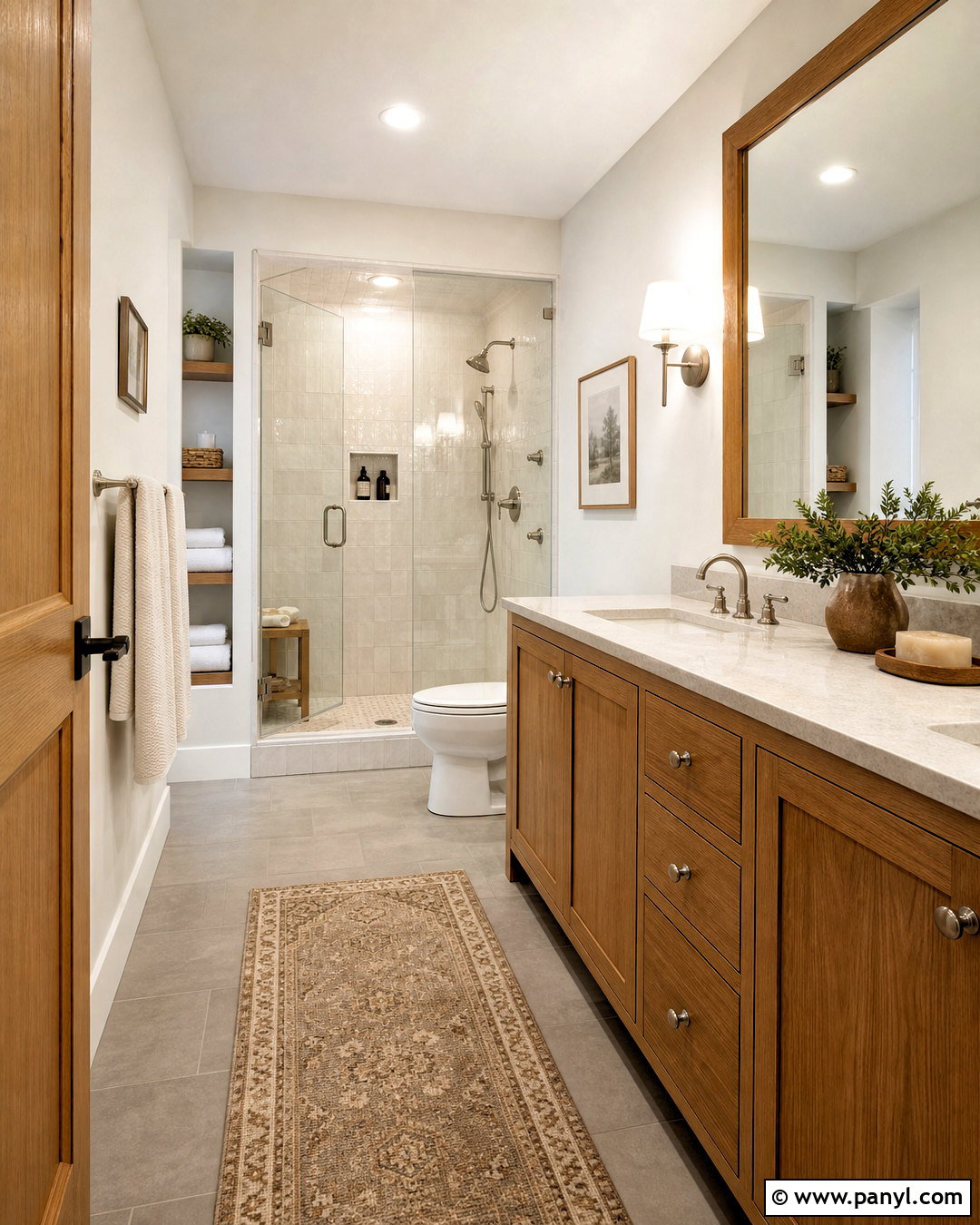 SW Snowbound Bathroom With Natural Wood - 20 sw snowbound walls
