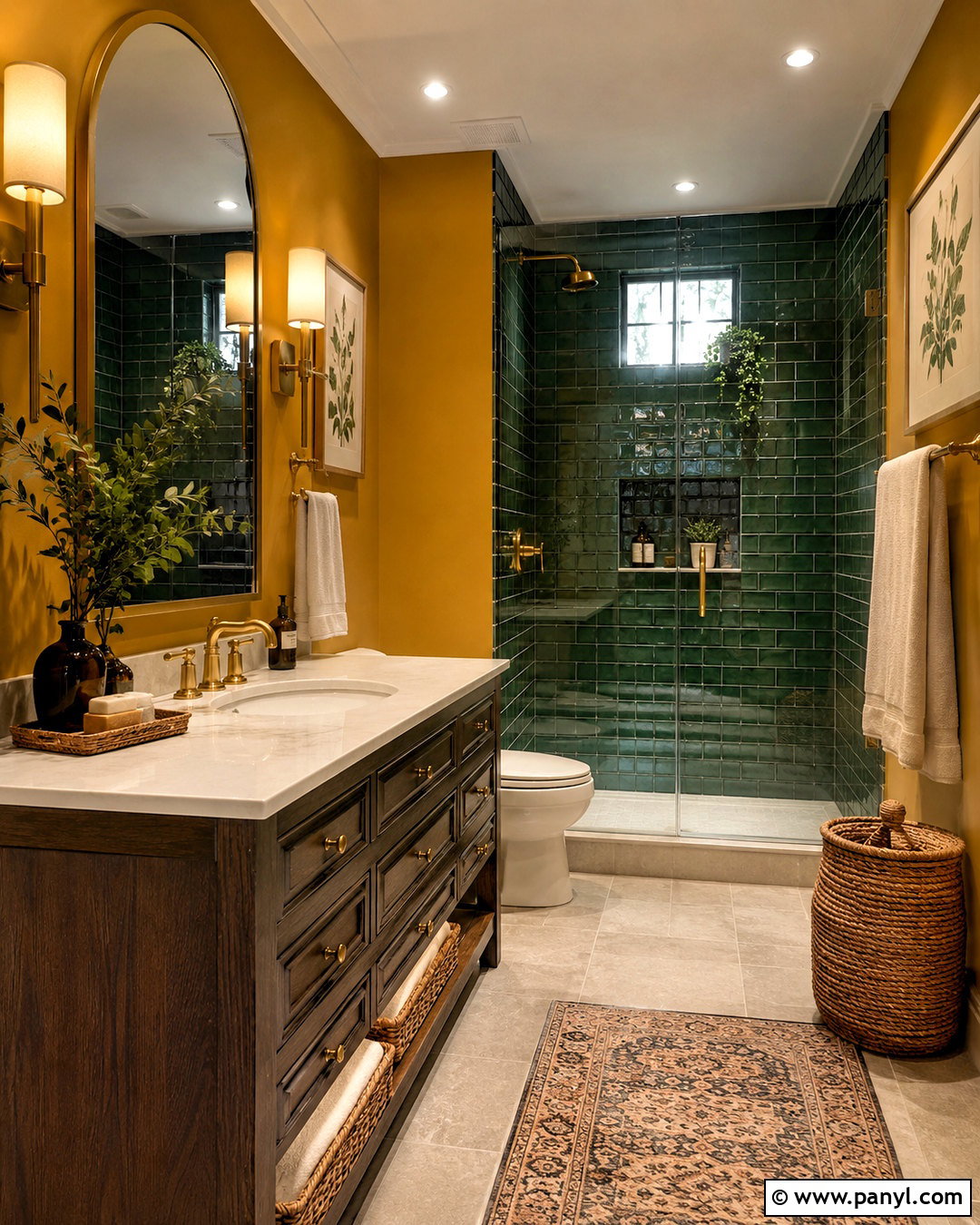 Saffron Yellow And Deep Green Bathroom - 20 Yellow Bathroom Colors